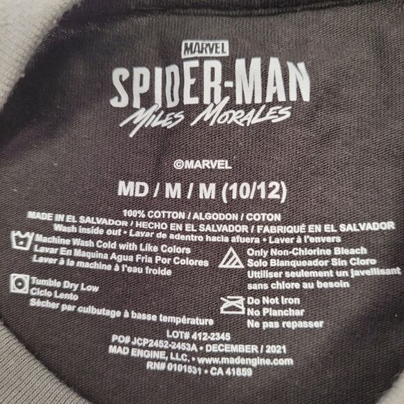 Marvel Boy Spiderman Logo Miles Morales Short Sleeves T-shirt Black/Gray Size M - Picture 5 of 7